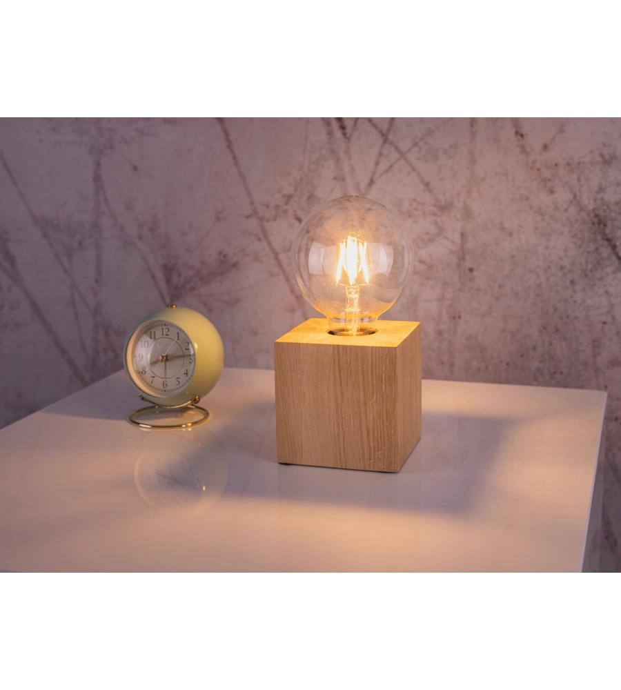 LAMPADA DA TAVOLO ONLI "FOFI" QUADRATA LEGNO DI ROVERE, E27